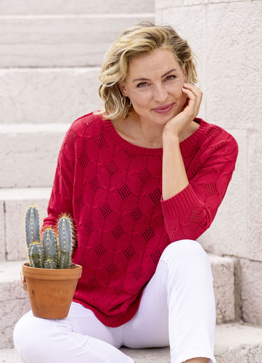 Basics - Trui met diamantmotief, in Größe 036 bis 052, in Farbe ROOD Ansicht 1